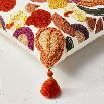 18"x18" Square Cotton Embroidered Harvest Accent Pillow White/Red/Mustard - Opalhouse™ Designed With Jungalow™ 5 18"x18" Square Cotton Embroidered Harvest Accent Pillow White/Red/Mustard - Opalhouse™ Designed With Jungalow™ - Image 3