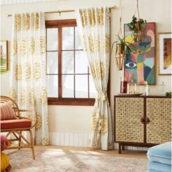 1pc 50"x84" Light Filtering Jacquard Curtain Panel Gold - Opalhouse™ Designed With Jungalow™